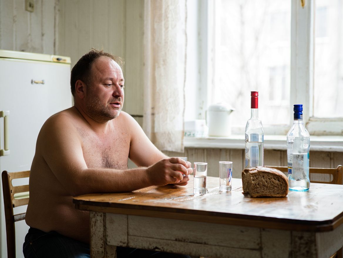 Пьяный мужчина за столом