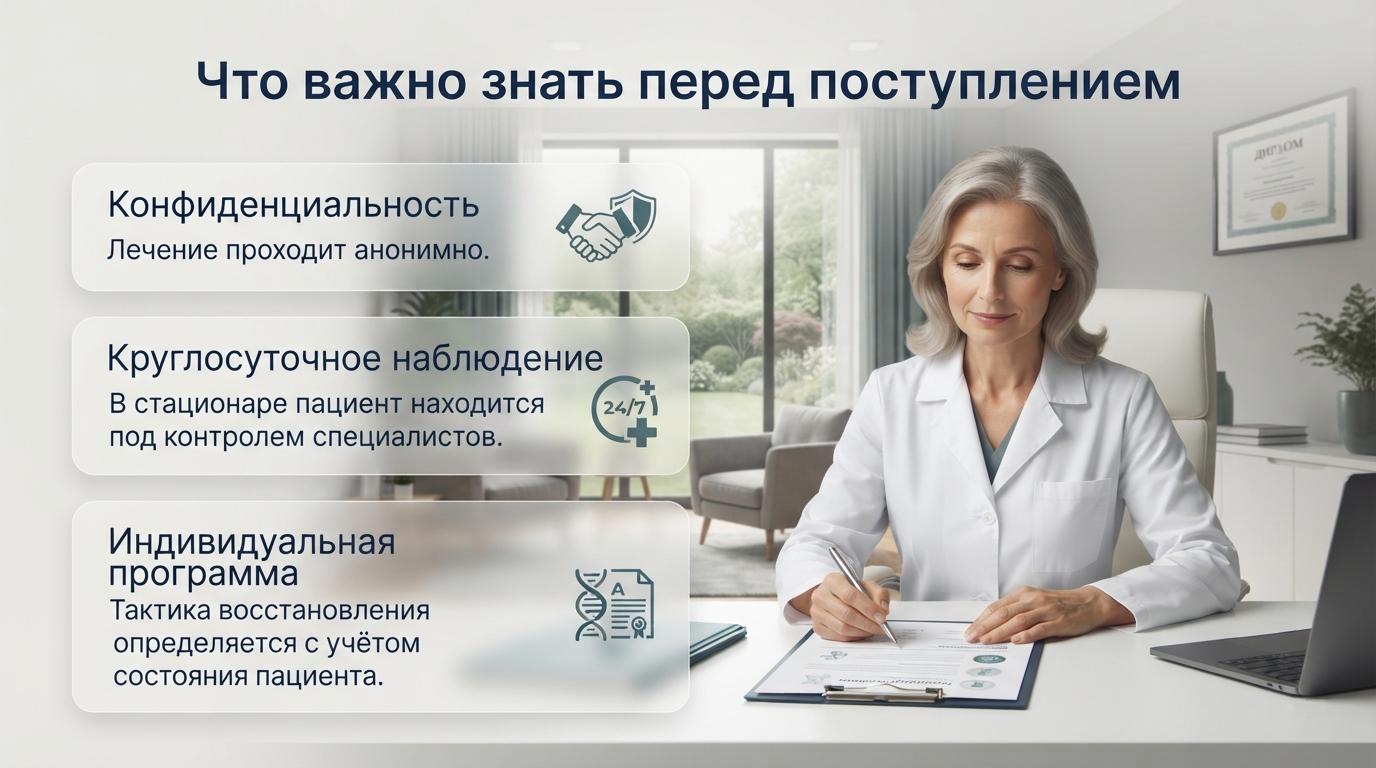 Инфографика: Что важно знать перед поступлением в клинику Алко-Медцентр